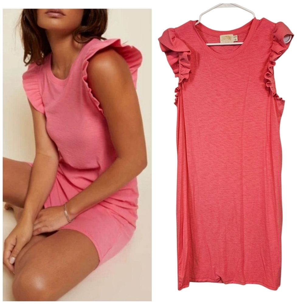 Nation LTD Elliott Ruffle Barbiecore Minimalist Mini TSHIRT Dress